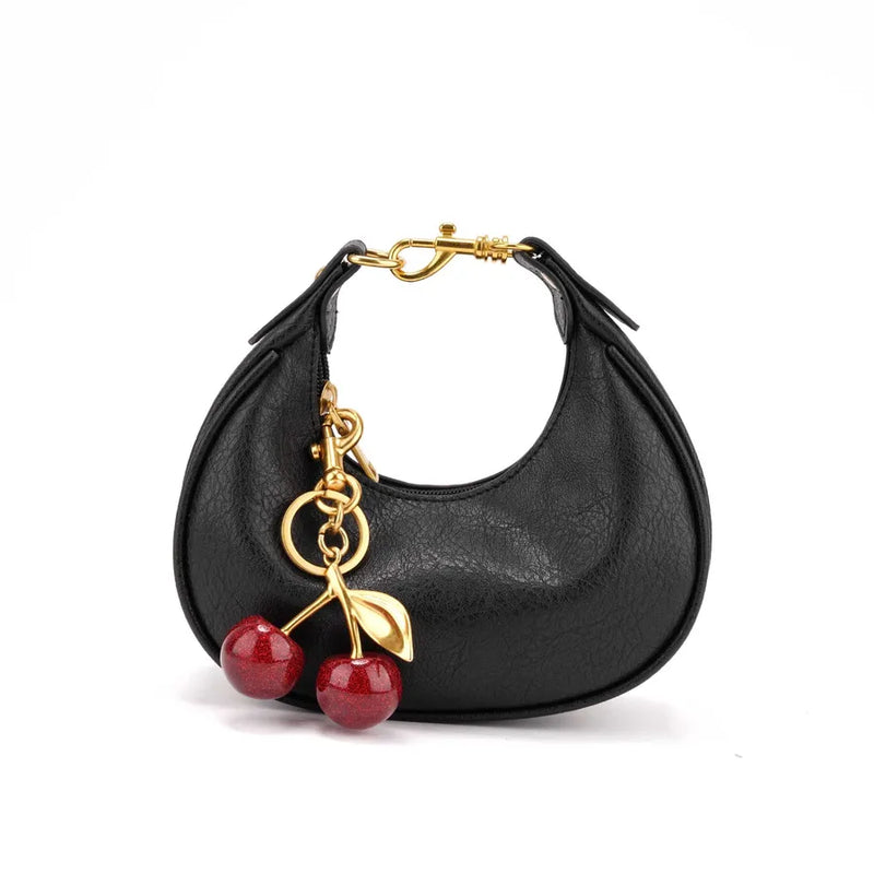 Solid Color PU Leather Dumpling Shape Handbag for Women with Top Handle, Featuring Elegant Ornament Design