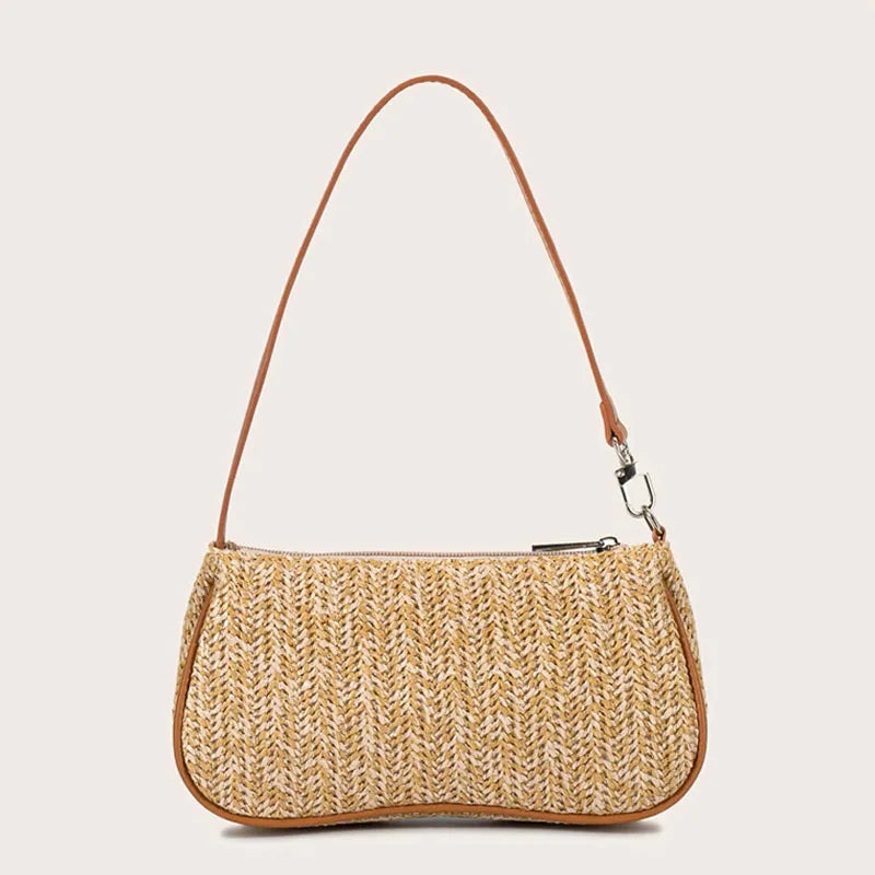 Women's Medium Straw Geometric Vacation Pillow Shape Zipper Straw Bag